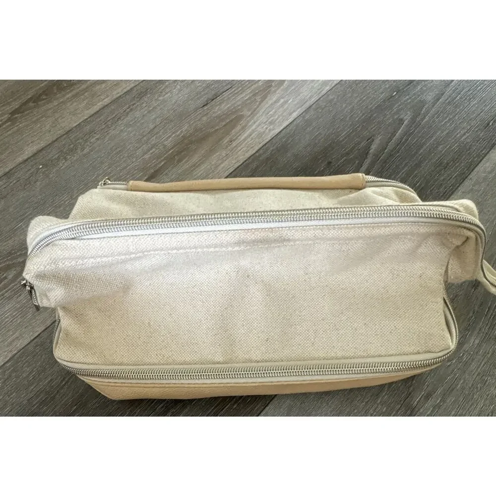BEIS The Dopp Kit Cosmetic Travel Toiletry Makeup Bag Canvas Faux Leather Cream